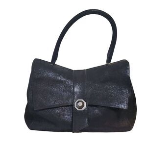 VIKTOR & ROLF Large Travel Purse Bag Blue/Black Shimmer Nubuck Leather Turnlock